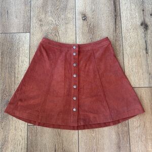 Suede Earthy Red Button-Front A-Line Skirt